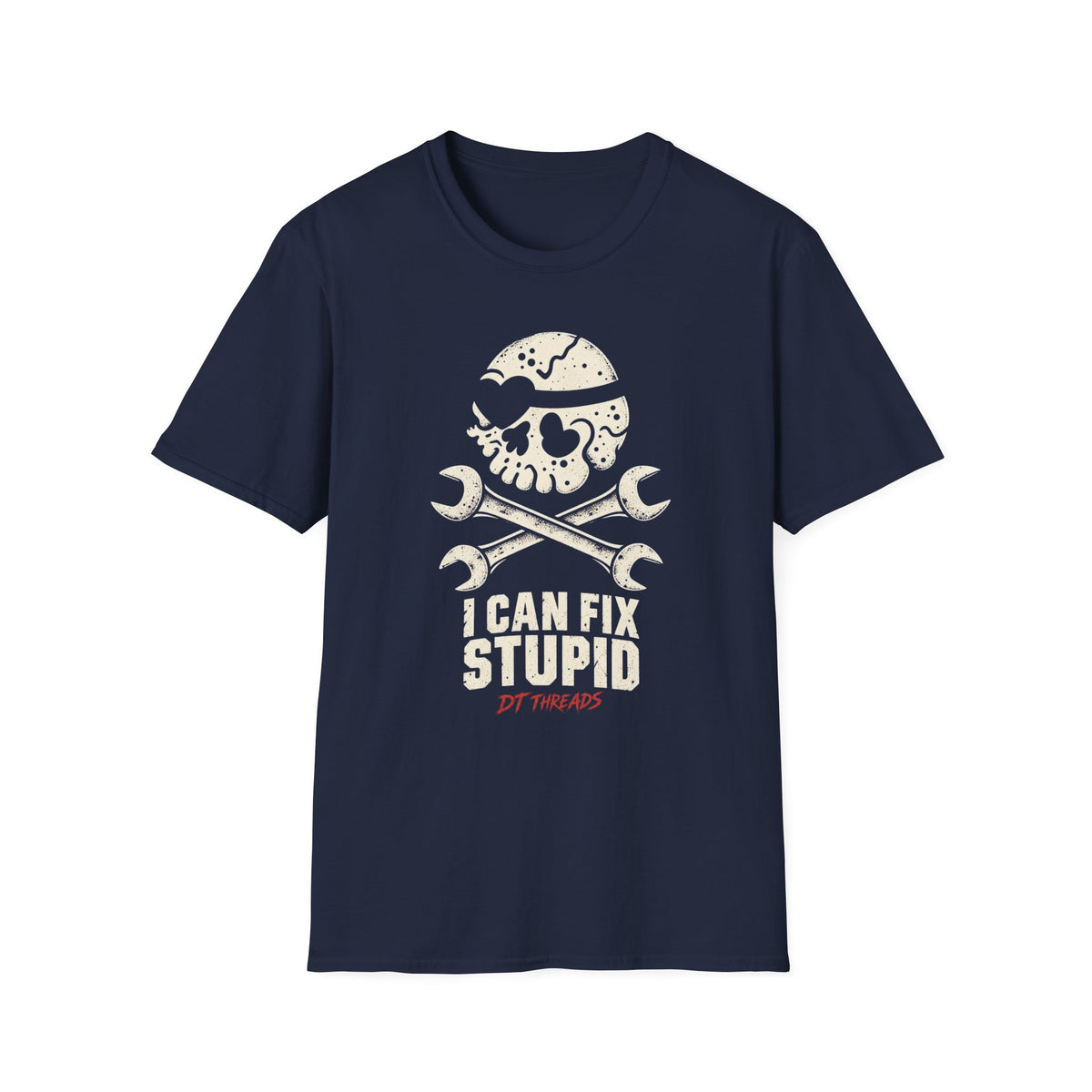 Mechanic Skull T-Shirt — "I Can Fix Stupid" Wrench Graphic Tee
