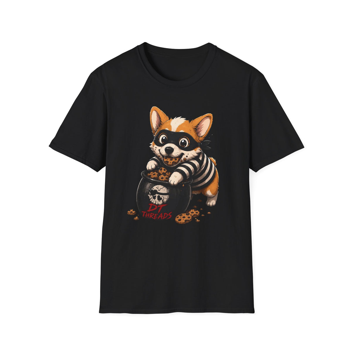 Corgi Cookie Bandit T-Shirt — Cute Masked Dog with Cookies Graphic Tee