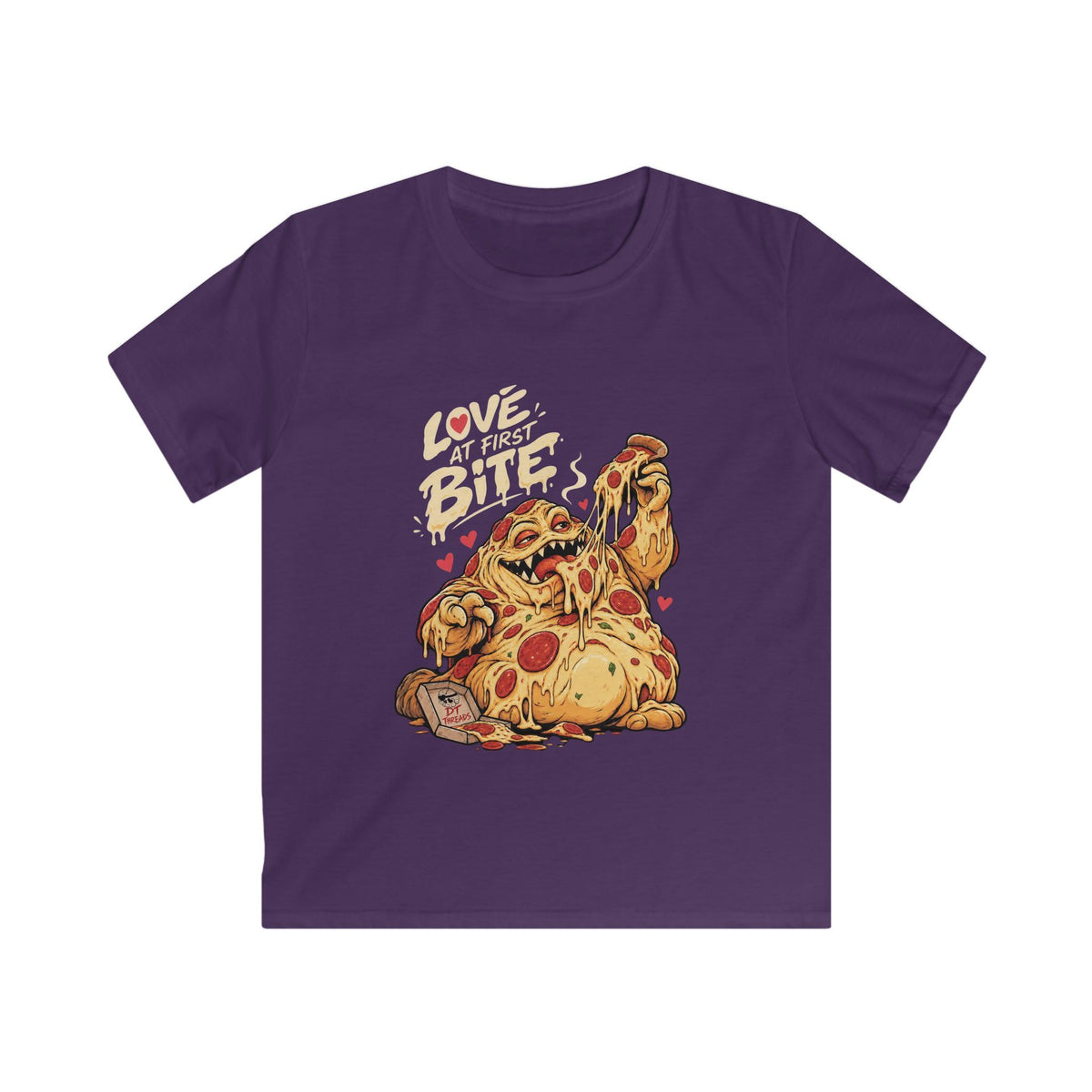 Kids T‑Shirt — "Love at First Bite" Pizza Monster Graphic Tee