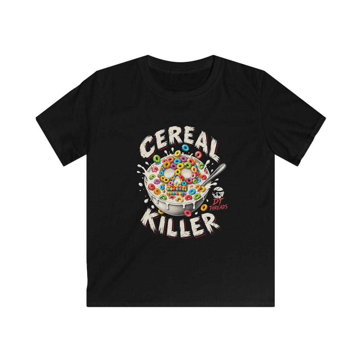 Kids T-Shirt— "Cereal Killer" Colorful Cereal Bowl Graphic