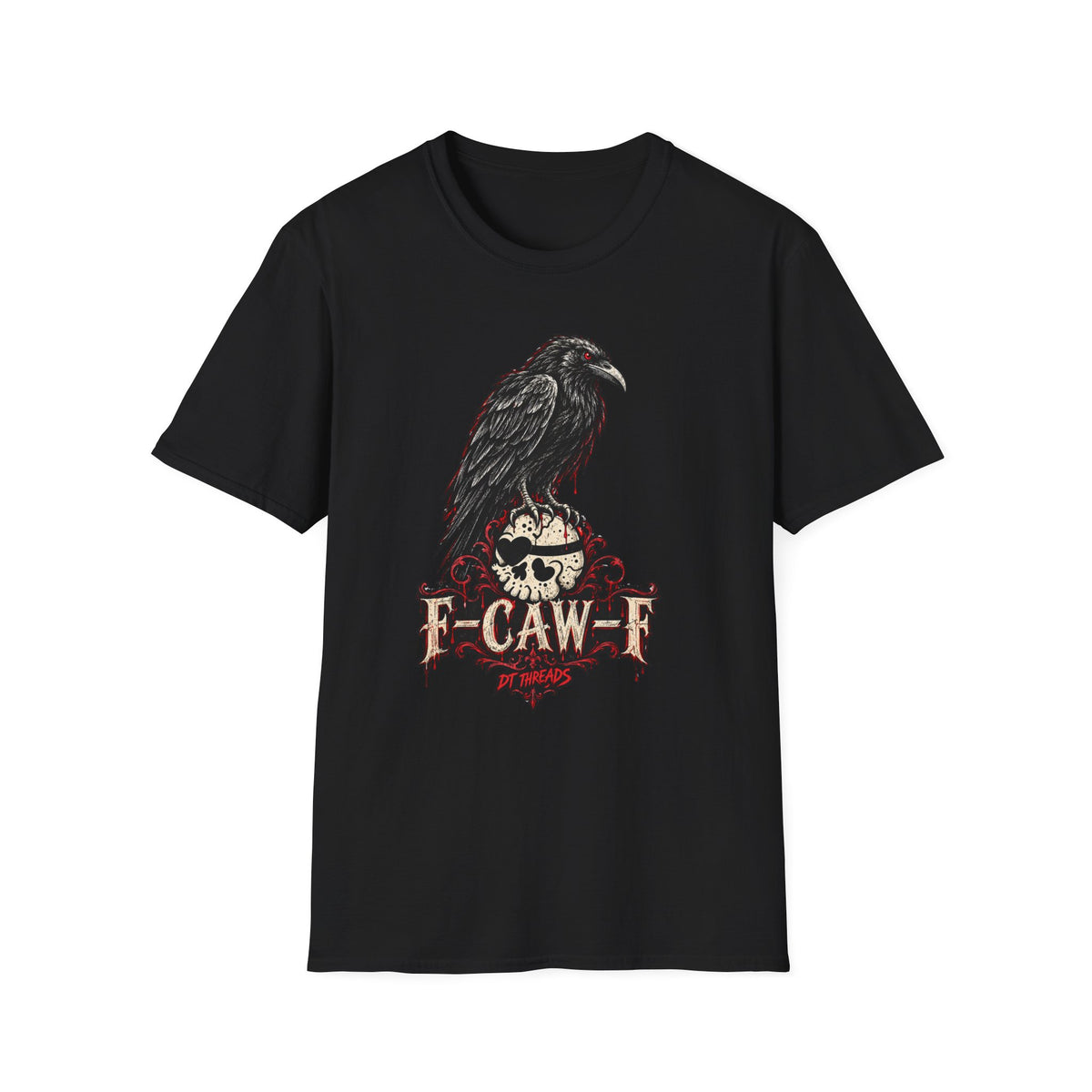 Raven on Skull T‑Shirt — Gothic 'F-CAW-F' Crow Graphic Tee