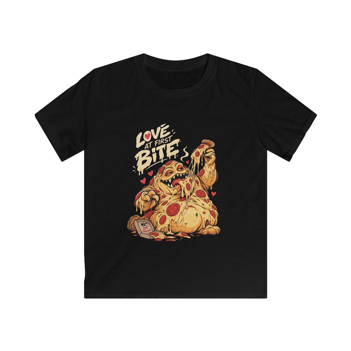 Kids T‑Shirt — "Love at First Bite" Pizza Monster Graphic Tee