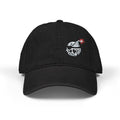 Embroidered Skull Bomb Dad Hat — Distressed Pirate Logo Denim Cap