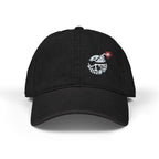 Embroidered Skull Bomb Dad Hat — Distressed Pirate Logo Denim Cap