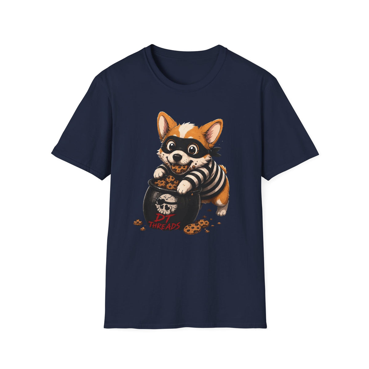 Corgi Cookie Bandit T-Shirt — Cute Masked Dog with Cookies Graphic Tee