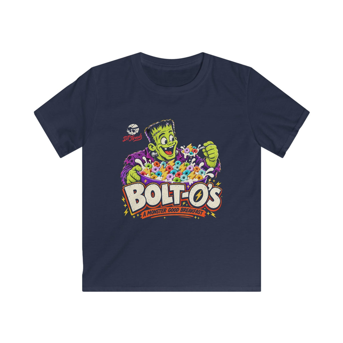 Kids T-Shirt— “Bolt-o's: A Monster Good Breakfast
