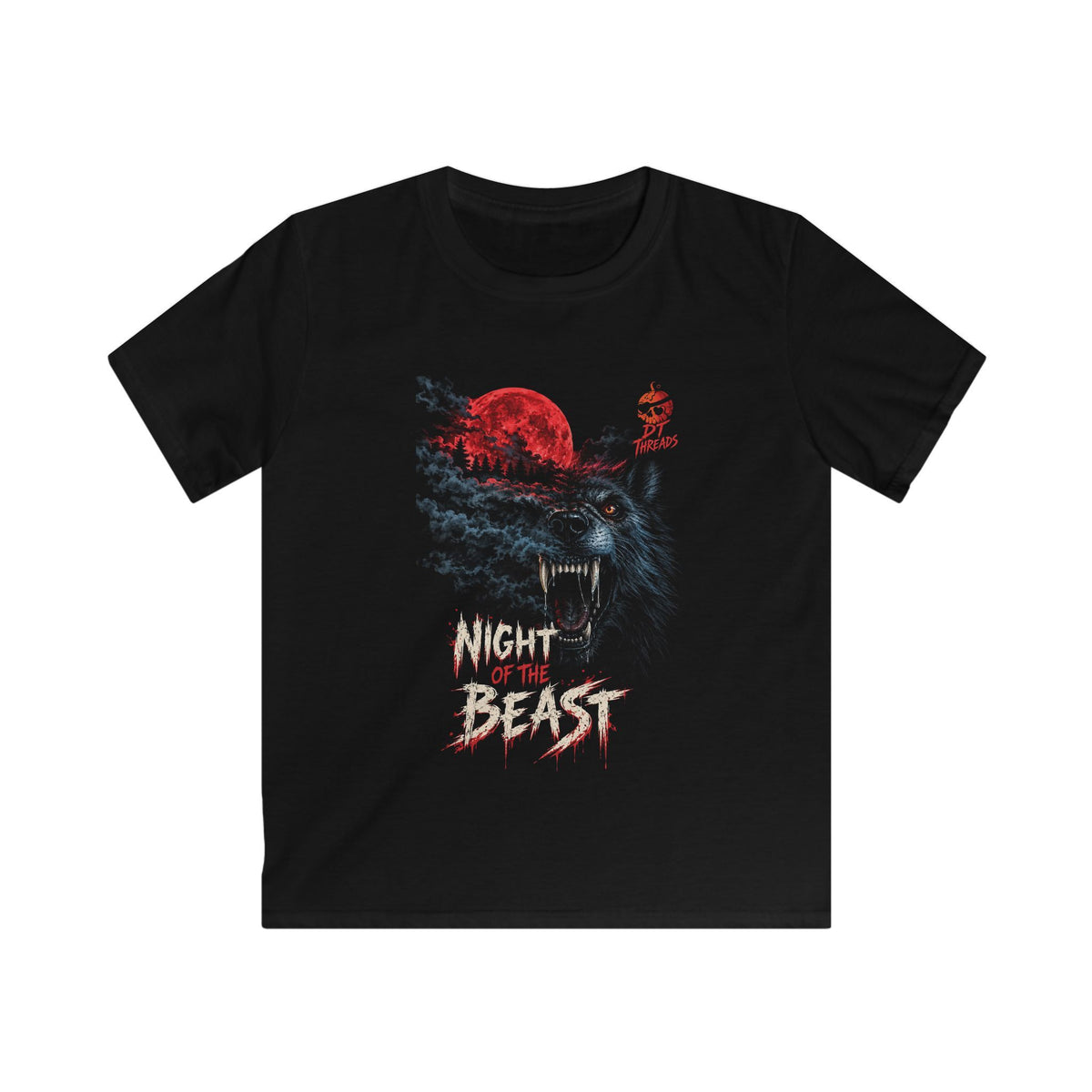 Kids  T-Shirt 'Night of the Beast' Wolf Tee - Spooky Halloween Graphic Shirt