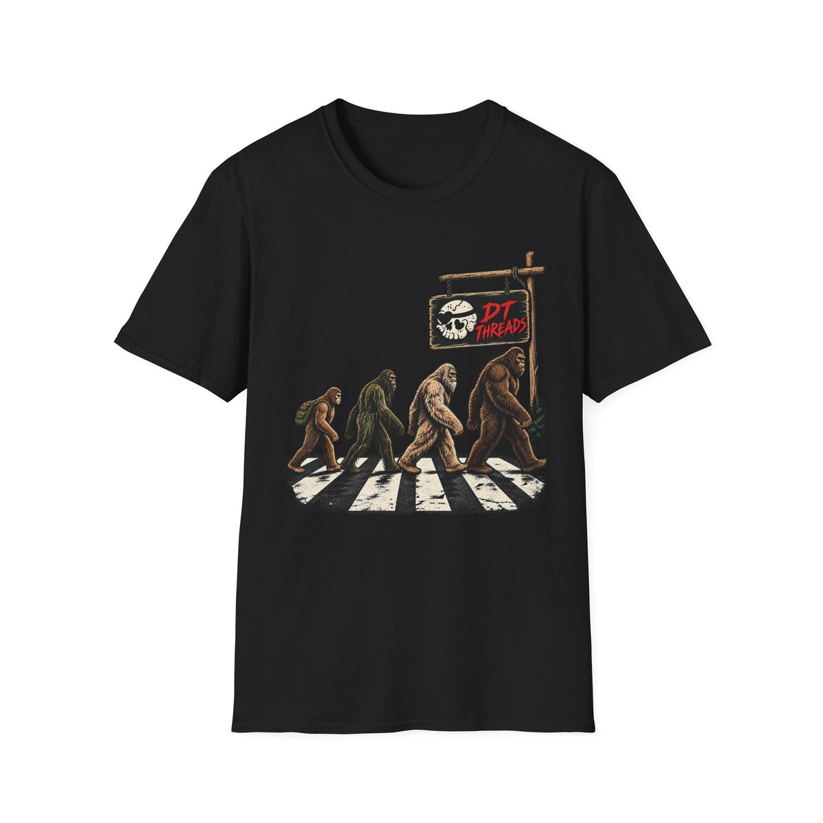 Bigfoot Abbey Crossing T‑Shirt — Funny Sasquatch Abbey Road Parody