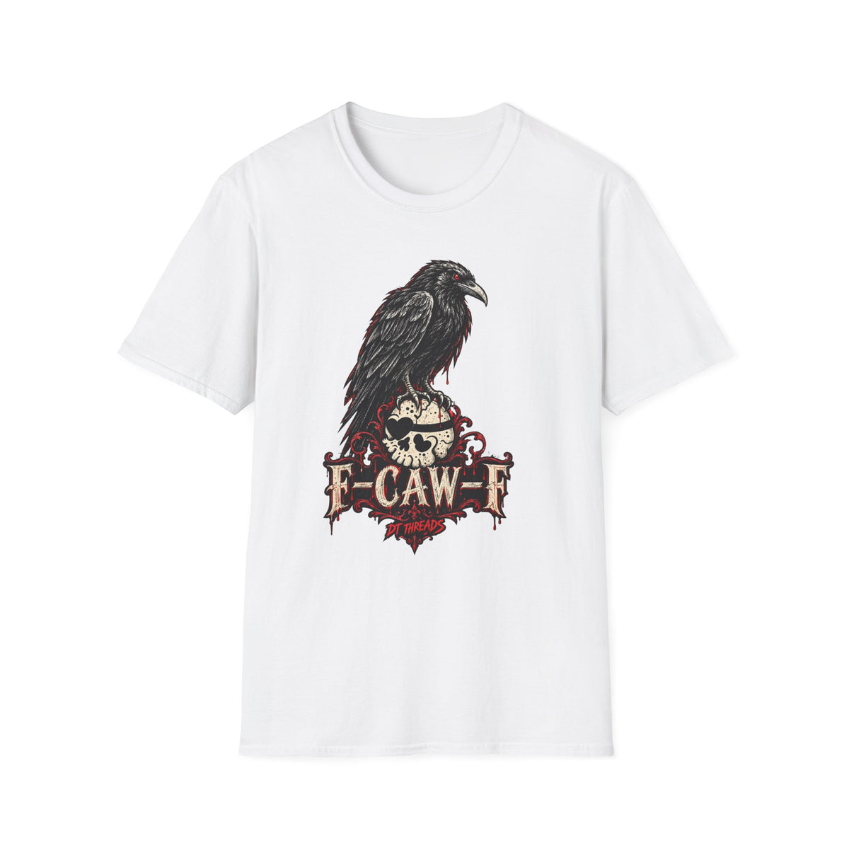 Raven on Skull T‑Shirt — Gothic 'F-CAW-F' Crow Graphic Tee