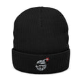 Embroidered Skull Bomb Variant Beanie — Ribbed Knit Cuffed Winter Hat