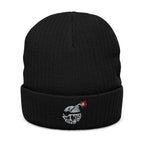 Embroidered Skull Bomb Variant Beanie — Ribbed Knit Cuffed Winter Hat