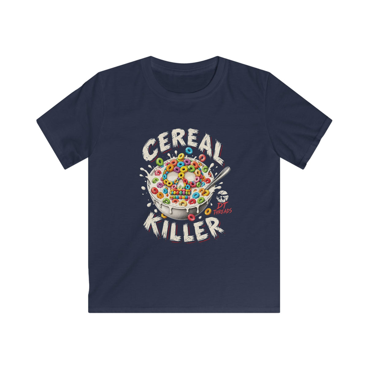 Kids T-Shirt— "Cereal Killer" Colorful Cereal Bowl Graphic