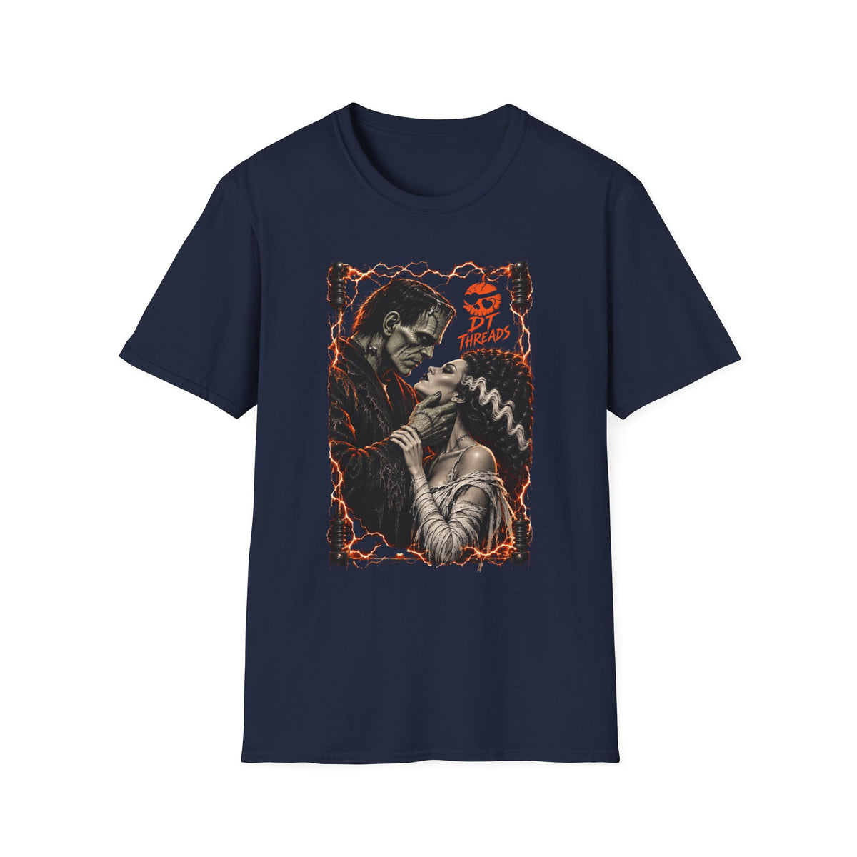 Horror Movie Kiss T-Shirt – Retro Frankenstein & Bride Graphic Tee (Halloween Horror Fans)