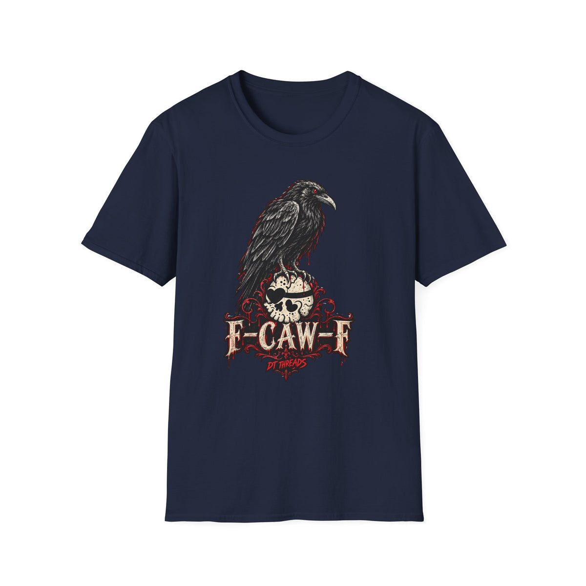 Raven on Skull T‑Shirt — Gothic 'F-CAW-F' Crow Graphic Tee